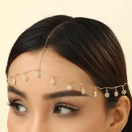 Grampos de cabelo lutaku boêmio margarida flor cabeça corrente headpiece para mulheres elegante jóias casamento headwear acessórios