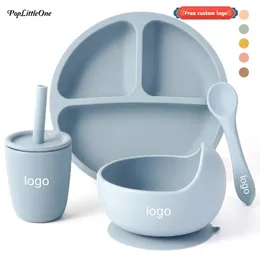 Poplittleone anpassade baby skålar plattor skedar sippy cup silikon cookware set född matning mat barns tabell 240322