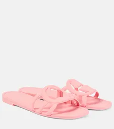 2024 Womens Cut-Out Flat Rubber Slippers Pink Slides 10mm hälhöjd Lady Slip On Mules