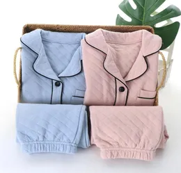 Women Winter Cotton Unisex Family Sleepwear 2pcs Piping Sleep Shirt with Pants Pajamas Sets for Mom Dad and Kids Home Lounge Wear 7469581