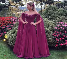 2018 Formal Dresses Evening Wear Long Sleeves Off The Shoulder Appliques Chiffon Prom Dress Long Pleats Cheap African Party Gowns 5735164