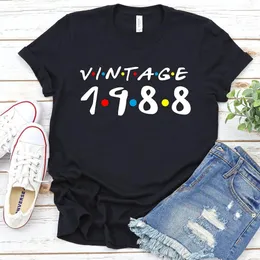 ヴィンテージ1988特大のTシャツ女性36歳の誕生日パーティー女性服80SグランジコットンTシャツ因果緩いブラックトップ240401