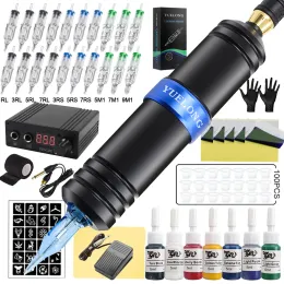 Machine Yuelong Tattoo Kit com tatuagem rotativa caneta hine hine fone de alimentação agulhas para o conjunto de suprimentos de tatuagem de maquiagem permanente