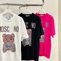 Sommar ny designer björn het diamant t-shirt kvinnors bomullst-shirt brev lyx