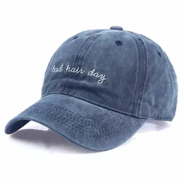 Złe haftowany dzień włosów umyta czapka baseballowa Hip Hop Hat Man Vintage Tat Hats for Men Men Cap Hats 240311