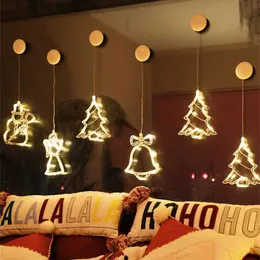 LED Strings Led Christmas Lights Bells Sucker Room Window Decoration Five-pointed Star Holiday YQ240401