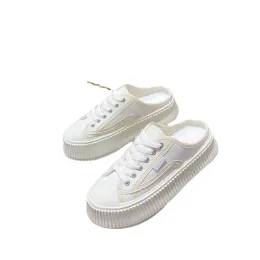 Loafers COZOK Summer women's casual shoes, thick soled biscuit shoes, half trailer canvas small white shoes, one step higher shoes