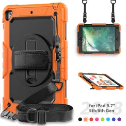 Custodia con cinturino da polso con cavalletto rotante a 360 gradi per iPad 9.7 Pro 9.7 pollici Air 2 Cover in silicone resistente e antiurto resistente Custodie per iPad per bambini con spallacci proteggi schermo