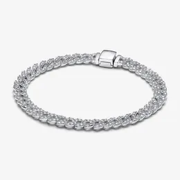 Tidlös Pave Cuban Chain Armband Pandoras 925 Sterling Silver Handkedjor Armband Kvinnor Män lyxiga smycken Diamond Designer Armband med originalboxuppsättning