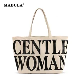 Mabula Reusable Letter Print Canvas Shopping Handbag Eco Friendly Tote Grocery Purse Big Semall Work Shourdle Bagカジュアルブックバッグ240329