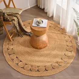 Woven Rug Bedroom Round Carpets Grass Rugs Living Room Coffee Table Floor Mats Alfombra Yute Redonda Tapis Jute 240401