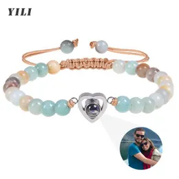 Bracciale con catena di perline naturali Bracciale con proiezione di foto personalizzato Il braccialetto con immagine personalizzata da uomo include regali personalizzati Q240401