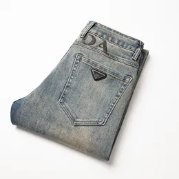 2024 Новые весенне-осенние мужские рваные облегающие джинсы с эластичными нашивками, мужские прямые деловые знаменитые классические повседневные брюки, модные брендовые дизайнерские джинсы