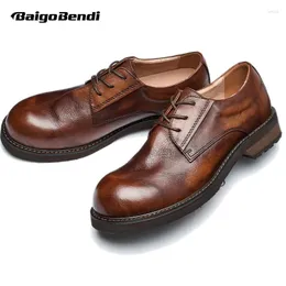 Sıradan ayakkabılar ABD boyutu olgun erkek retro büyük yuvarlak ayak parmağı İngiliz tarzı kalın el yapımı işadamı lüks oxfords