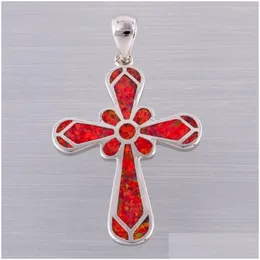 Kolye Kolyeleri Kongmoon Celtic Cross Red Fire Opal Sier Kaplama Takı Kadınlar için Kolye Damla Teslimat Seyirleri Dheqd