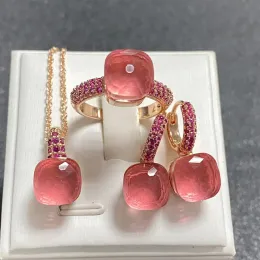 Anelli 3pcs/set Women Orecchini ad anello Collana Set di gioielli intarsio Purple Zircon Crystal Set di gioielli in oro rosa Gift