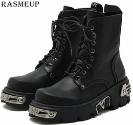 Rasmeup 6cm Punk Style Platform نساء أحذية الكاحل Women039S دراجة نارية للأزياء السيدات أحذية مكتنزة ديكور معدني Black 201108917490328