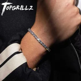 Corrente TOPGRILLZ 3MM-6mm Primavera Fivela Tênis Corrente Ice Out Cubic Zirconia 1 Row Tennis Chain Pulseira para Homens e Mulheres Hip Hop Jóias Q240401