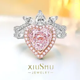 Klusterringar Desire 925 Silver Love Artificial Pink Diamond Ring inlaid med högt kol temperament mångsidig och söt skönhet