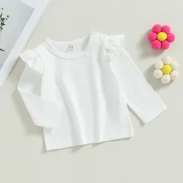 Baby Girl Kids Ruffle Bluses Long Hleeves Solid Color Doll T-Shirt Top Bottom Cotton Top Tees Plain Shirt 240325