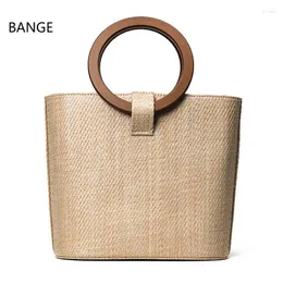 Axelväskor bange kvinnor halmväska messenger handbangs med dragkammare inuti sacoche femme bamboobag rattanbags sac en paille