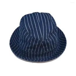 Berets BOB DONG Vintage Wabash Stripes Indigo Bucket Hats Workwear Railroad Caps Unisex