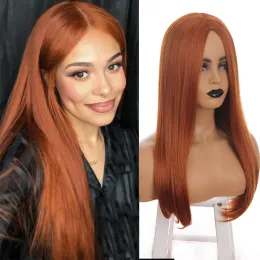 Peruker houyan houyan peruk kvinnlig cosplay långt rakt hår orange röd naturlig syntetisk kvinnor peruk