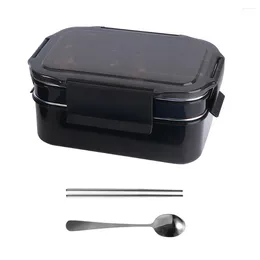 أدوات المائدة 1 مجموعة حاوية من الفولاذ المقاوم للصدأ الحاوية الحرارية Bento Box Lunch (Black)