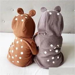 Jumpsuits Baby Boy Girl Infant Deer 3D Ear Hooded Warm Winter Autumn Long Sleeve PlaySuit Romper Jumpsuit Clothes Outfit Drop Delivery DHT2W