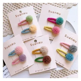 Hair Accessories Korean Style Children Cute Clips Autumn Ball Color Wool Felt Water Drop Pins For Girl Fashion Delivery Baby Kids Mate Dhs2K
