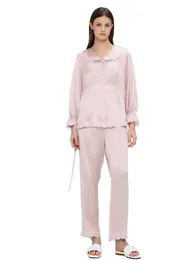 RO9O Sexy Pyjamas ZEAMOD Autumn/Winter 2023 Womens solid color 100% mulberry silk home lace lapel gentle winter pajama pyjama silk set women 2404101