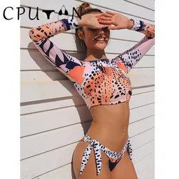 Kvinnors badkläder Cputan 2024 Sexig tankini Push Up Bikini Set Two Piece Leopard Brazil Biquini Womens Swimsuit Surfing Swimsuit Summer Beach Swimsuit J240330