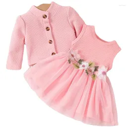 Set di abbigliamento a 2 pezzi Spring Autumn Born Girl Clothes Corean Fashion Solid Lace Flowers Dress Abito Principesse Baby Luxury BC859