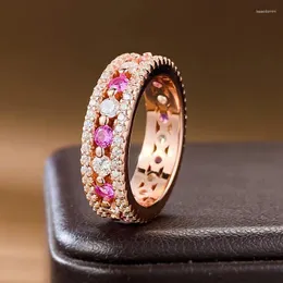 Cluster Rings S925 Silver Ring In Europe And America Instagram Women's Red Corundum Intercolor With Rose Gold Plating