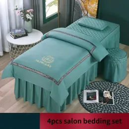 4pcs Beauty Salon Bedding Sets Massage Spa Bedskirt Pillowcase StoolCover Dulvet Cover Bed Covers 240329
