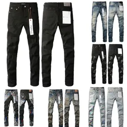 Luxurys Designers Jeans Frouthed Pruple Men's Jeans Black Pants Slim Fit Motorcycle Bikers for Men Stretin