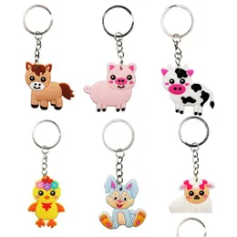 Schlüsselanhänger Lanyards in BK Cartoon Netter Bauernhof Tier Schlüsselbund Anhänger Geschenk Legierung Kunststoff PVC Gummi Kaninchen Schwein Tasche Auto Schmuck Accessor DHA2J