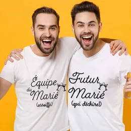 فريق العريس الفرنسي فرقة EVG T-Shirtman Man Tops Friends Wedding Bachelor Party Tees Brother Fingle Wudewell Tshirts 240329