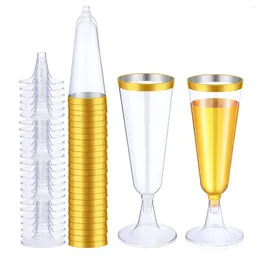 Copos descartáveis, canudos, 25 peças, flautas de champanhe de plástico, ouro, 5oz, copos de vinho, torrar, comemoração, festa de casamento, copo de coquetel