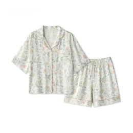 Хлопковый женский пижамный комплект с маленьким цветочным принтом на лето, вискоза зеленого цвета, домашняя одежда, женские пижамы на лето 240401