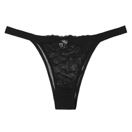 Damenhöschen, Dessous für Damen, dünner Tanga, Netz-Tangas, reine Farbe, Spitzengürtel, transparente Unterwäsche, nahtlos