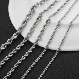 Hänghalsband 2,3 mm/3mm/4mm/5mm/6mm rostfritt stål Twisted Rope Chain Silver Color Halsband för män Kvinnor 16 till 30 tum 240330