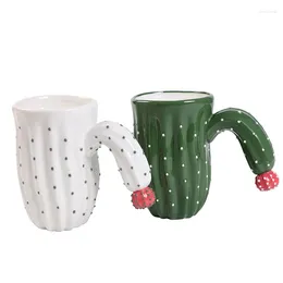 머그잔 크리스마스 선물 수제 선인장 모양의 세라믹 마사지 커피 컵 대형 머그잔 (녹색 흰색)
