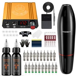 Maschine komplettes Tattoo Hine Pen Kit mit Stromversorgung Schwarzer Tinte Permanent Make -up Tattoo Zubehör Tattoo Nadeln Körperkunstwerkzeugset