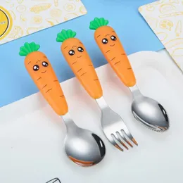 Dinnerware Sets Child Safety Spoon Fashion Design Fork Durable High Quality Carrot Cutlery Baby Feeding Accessories Toddler Equipment Trend