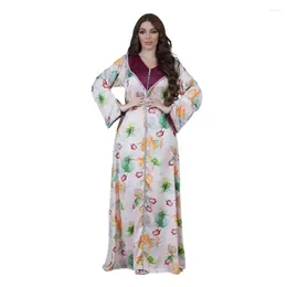 Abbigliamento etnico 2024 Estate Autunno Musulmano Elegante Donna Manica lunga Scollo a V Stampa in poliestere Abaya Abiti di moda Abito Drop Consegna Dhclu