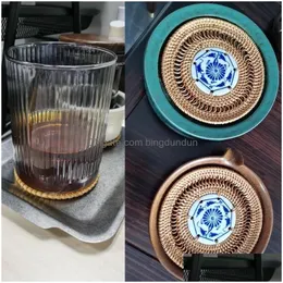 Mutfak Yemek Odası Oturma Odasında Kullanılan Paspaslar Blue ve Beyaz Porselen Dokuma Coaster.