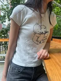 Girls Sweet Angel Print Slim T Shirt Summer Streetwear O الرقبة الناعمة القطن القصيرة القصيرة