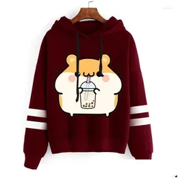 Kadın Hoodies Sweatshirts 2023 Moda Boba Sippin Hamster Baskı Bahar Sonbahar Günlük Spor Ceketi Kawaii Kore Sudaderas Mujer Drop Dhhzf