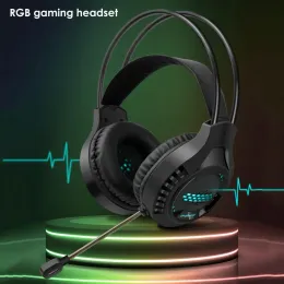 헤드폰 새로운 RGB USB 3.5mm Xbox 시리즈 용 유선 게임 헤드셋 X/Xbox 시리즈 S/Xbox One/PS5 PS4/PC 게임 콘솔 조정 가능한 마이크 헤드셋